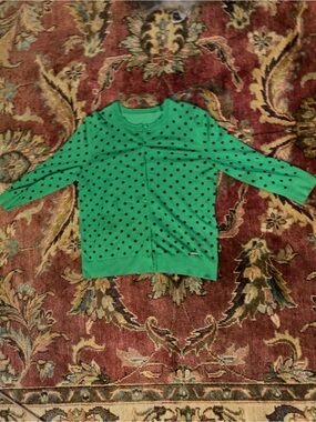 Ellen Tracy Green Long Sleeve Top with Black Polka Dots